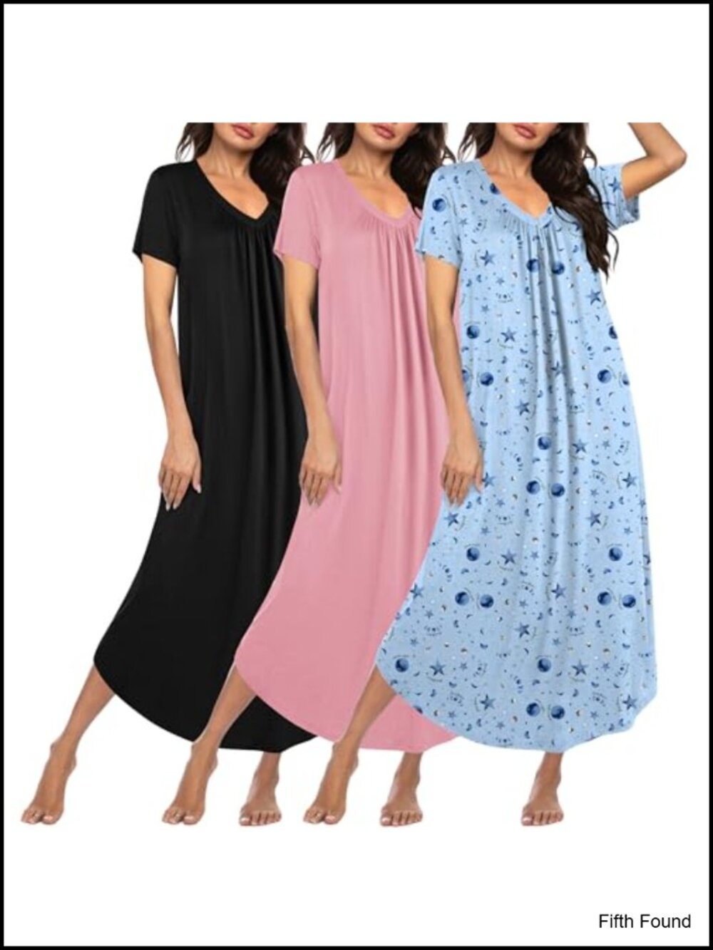 Women's Long Nightgown 3 Pack V-Neck Short Sleeve House Dress Sleepwear